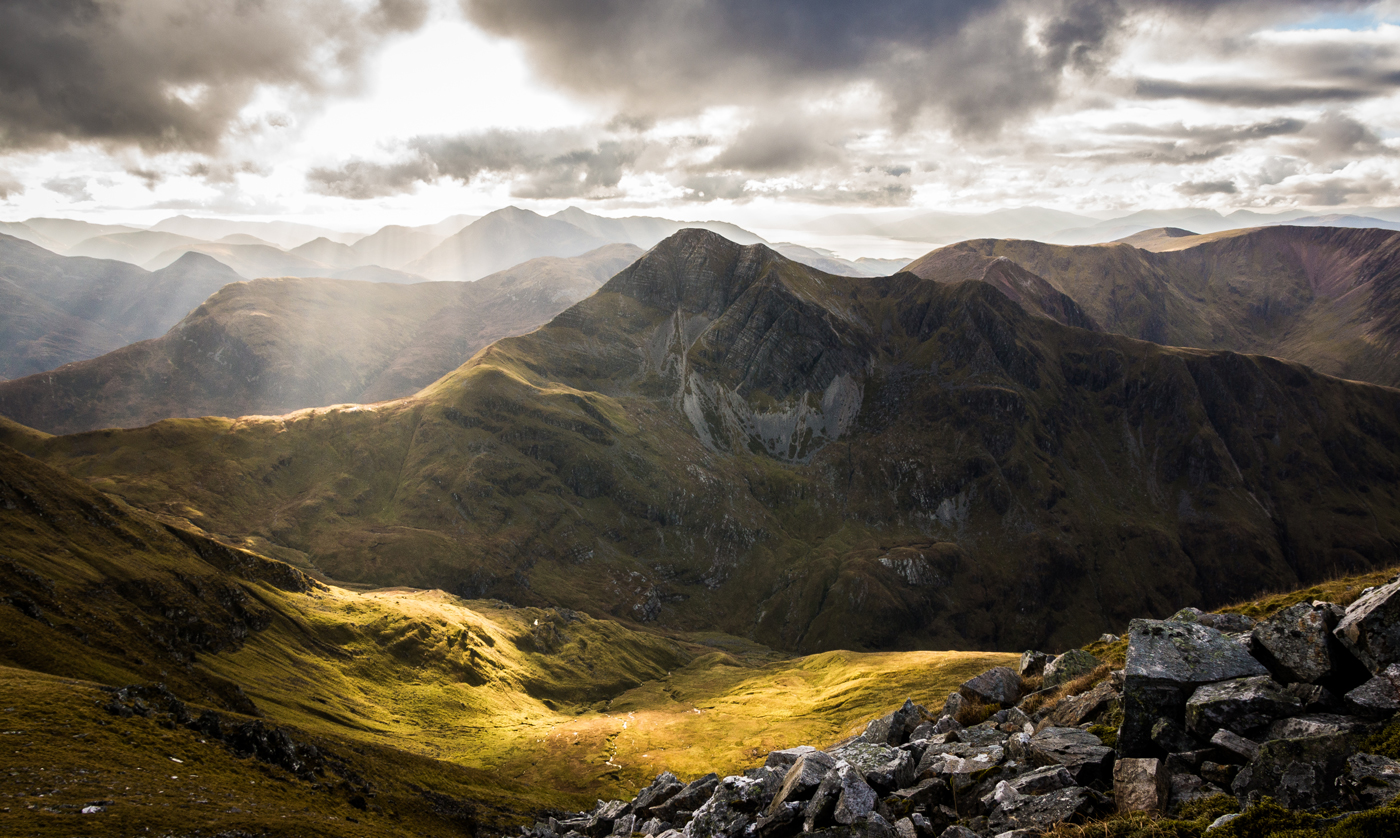 A mountain range in the sunshine
